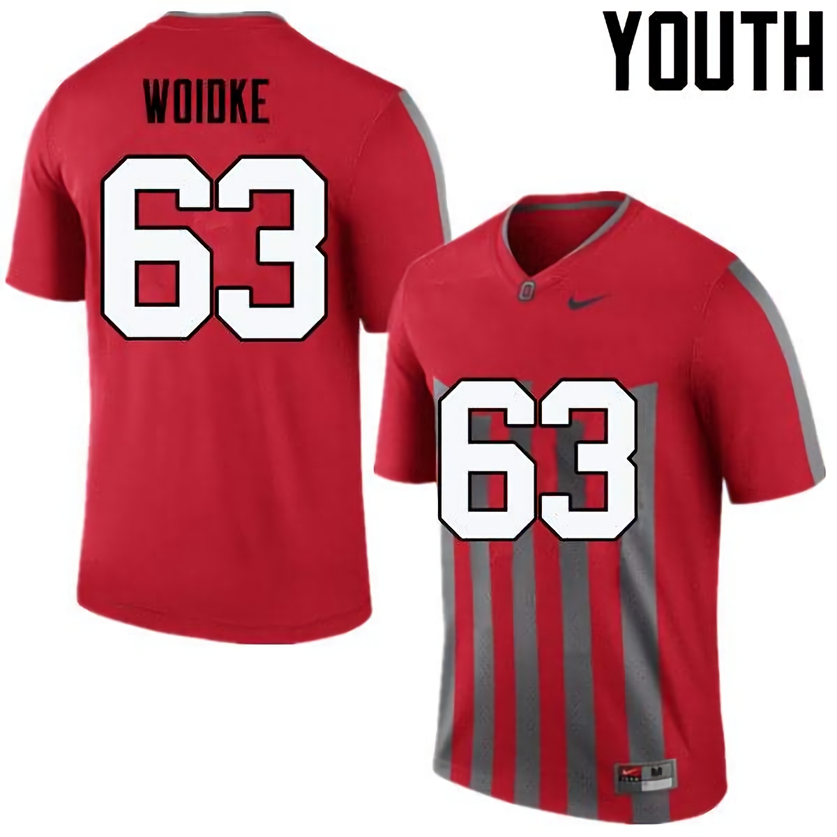 Kevin Woidke Ohio State Buckeyes Youth NCAA #63 Nike Throwback Red College Stitched Football Jersey RSW8556PS
